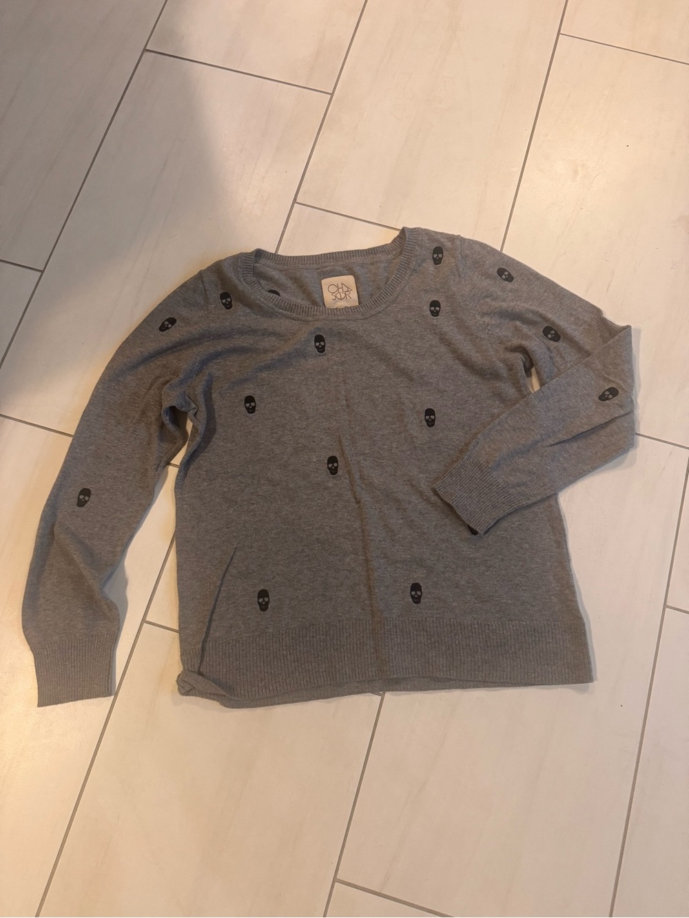 Women’s Grey Skull-Accent Crewneck Sweater